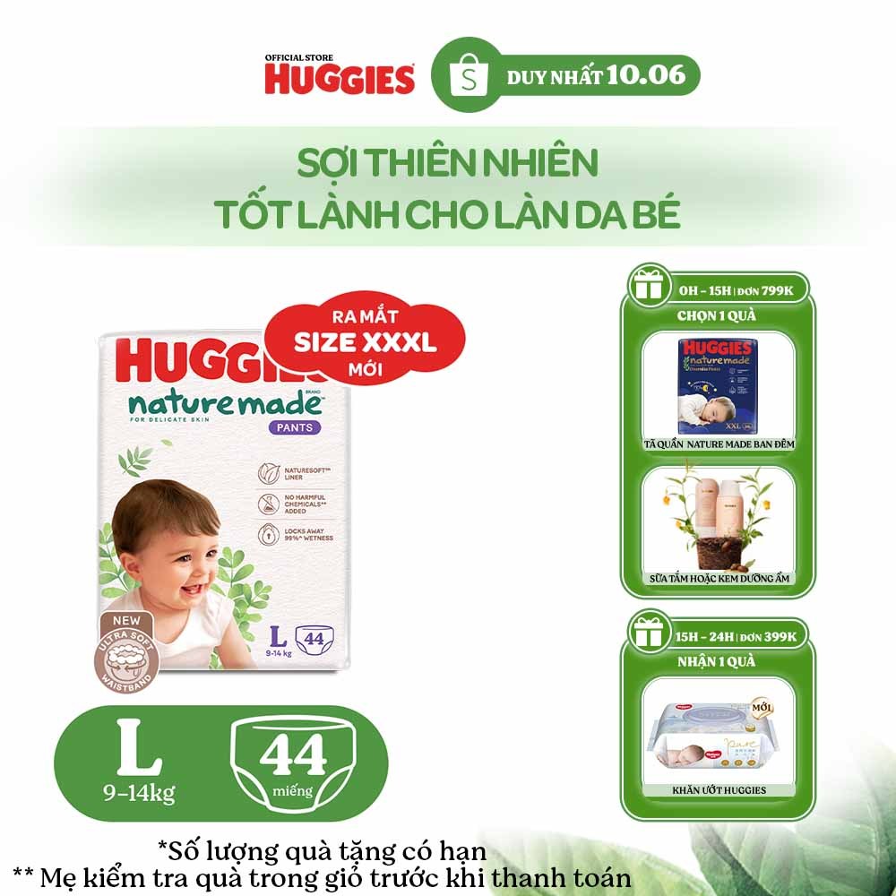 Tã Quần Huggies Platinum Nature Made M58/L44/XL38/XXL26/XXXL28