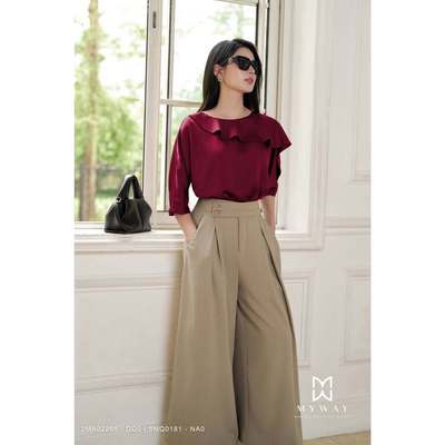 Áo Sơ Mi Lụa Nữ Ngắn Tay MY WAY Phối Bèo Vạt Vai Công Sở Cách Điệu Sang Trọng 2MA02265