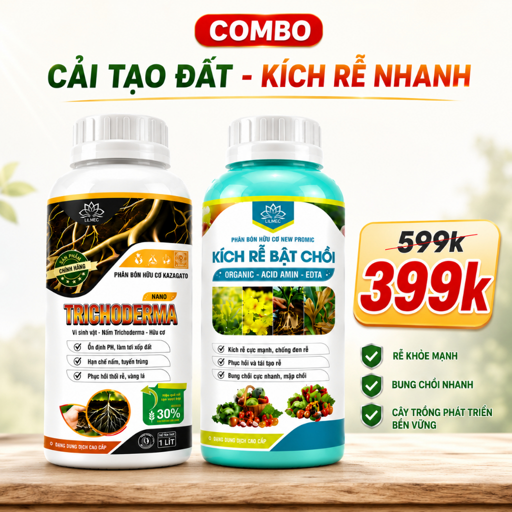 Combo kích rễ bật chồi 500ml + trichoderma nano 1000ml, cải tạo đất, kích rễ, bung chồi nhanh
