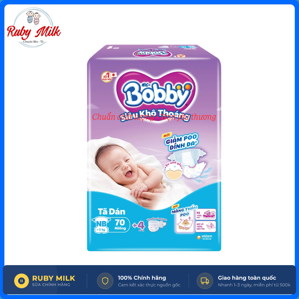 Tã dán Bobby size NB70 miếng (Dưới 5 kg)