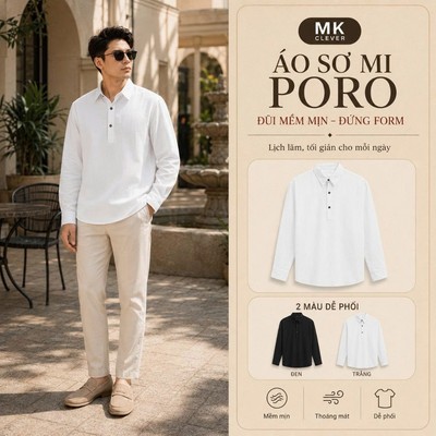 Áo sơ mi nam dài tay đũi Poro MK CLEVER Chất liệu đũi Nhật mềm mịn, thoáng mát, lên form đẹp, đứng dáng