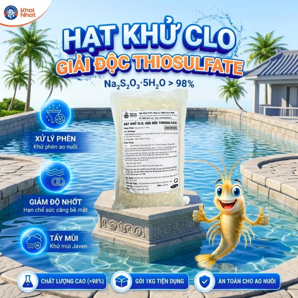 Hạt khử Clo Sodium Thiosulfate (Na2S2O3 >98%)- hạt 8-10mm,giảm phèn,sạch nước (1kg/gói)