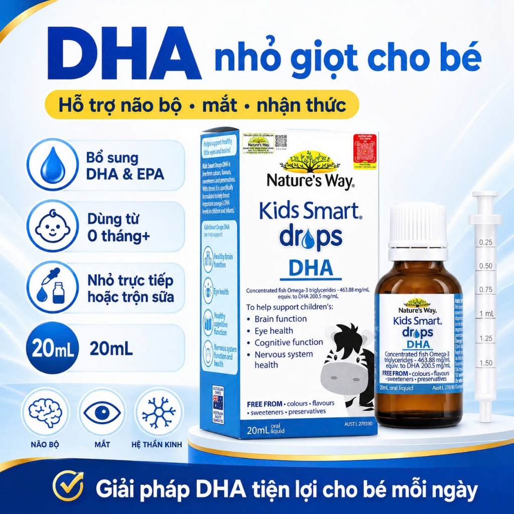 Nature's Way Kids Smart DHA Drops 20ML Bổ Sung DHA Omega 3 Cho Trẻ Sơ Sinh Và Trẻ Nhỏ