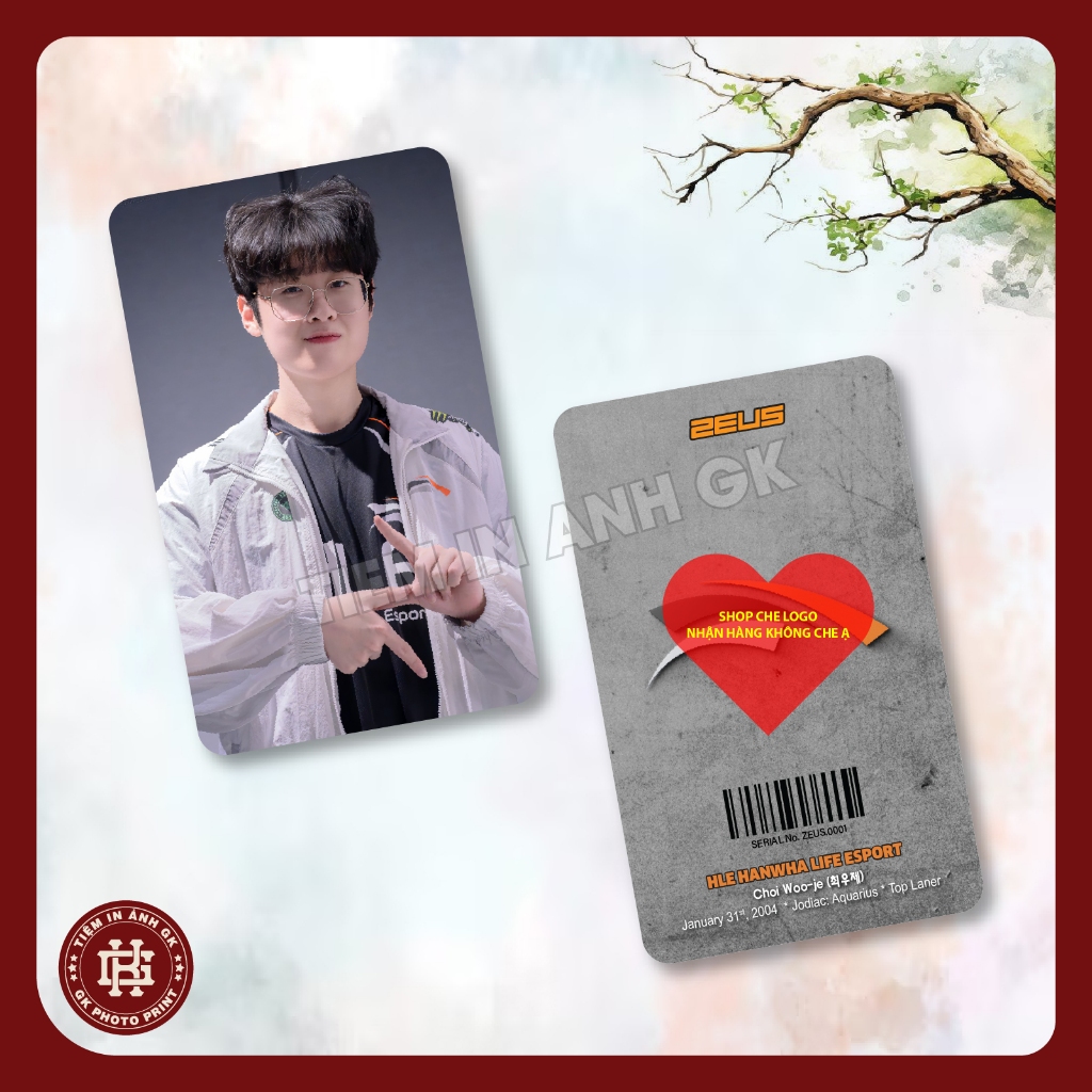 Photocard Zeus (P1) Choi Woo-je 최우제 LOL HLE HANWHA LIFE ESPORT Size 5.5x9cm