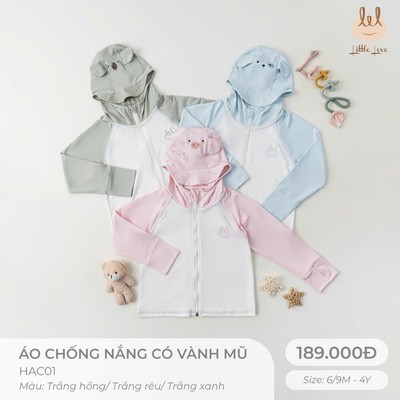 Áo chống nắng có vành mũ dành cho bé Lil  [ Siêu Mềm, Mát, Mịn Co Dãn Và Thấm Hút Mồ Hôi Tốt] Size 6M - 4Y (HAC01)