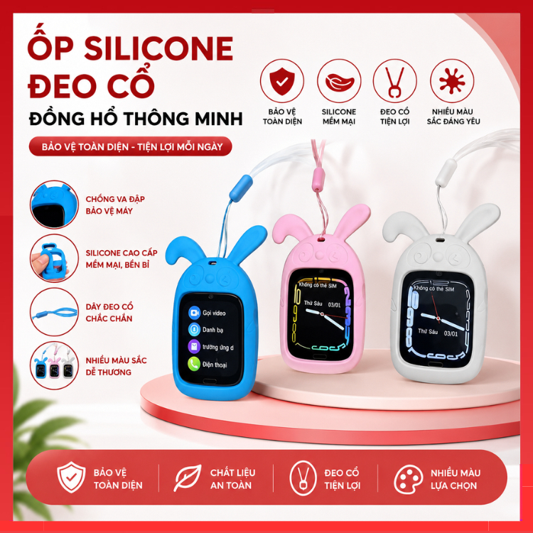 [QUÀ TẶNG] - Ốp vỏ cho đồng hồ thông minh lắp sim Q12 , P60 , P68... Ốp silicone tai thỏ bảo vệ đồng