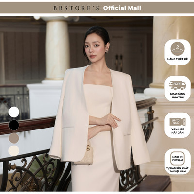 GRACY BY BBSTORE'S Áo blazer tiệc tay dài cotton không ve cổ thanh lịch - AAA74V