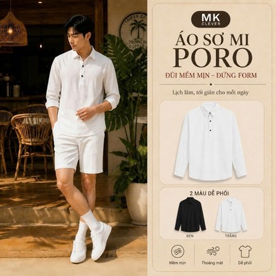 Sơ mi nam dài tay đũi Poro MK CLEVER Chất liệu đũi Nhật mềm mịn, thoáng mát, lên form đẹp, đứng dáng