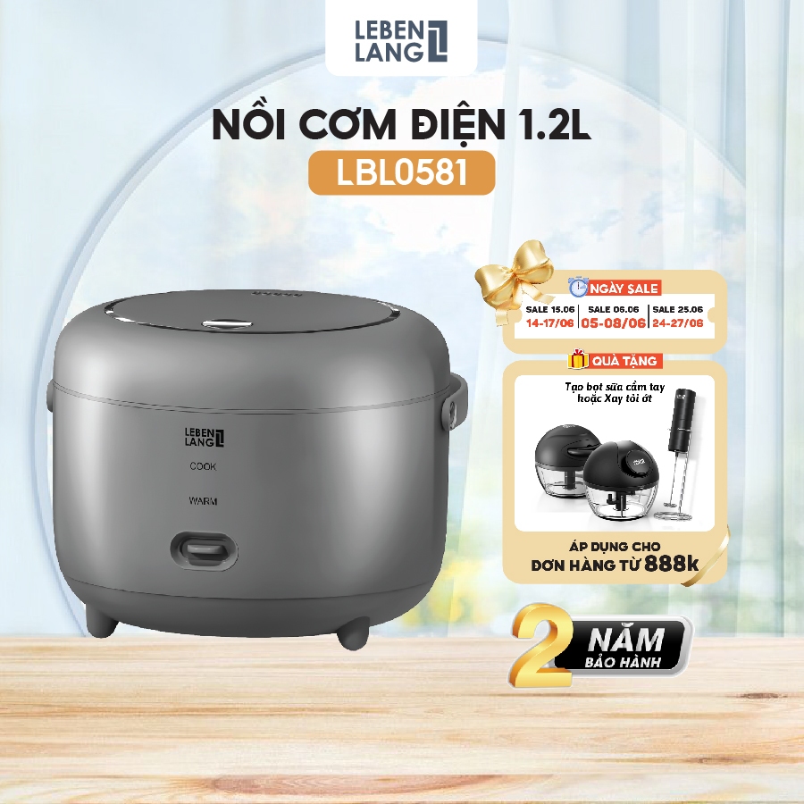 Nồi Cơm Điện Lebenlang LBL0581, Lòng nồi Inox 304, Dung tích 1.2L, Giữ Nhiệt 4h, Công Suất 350W