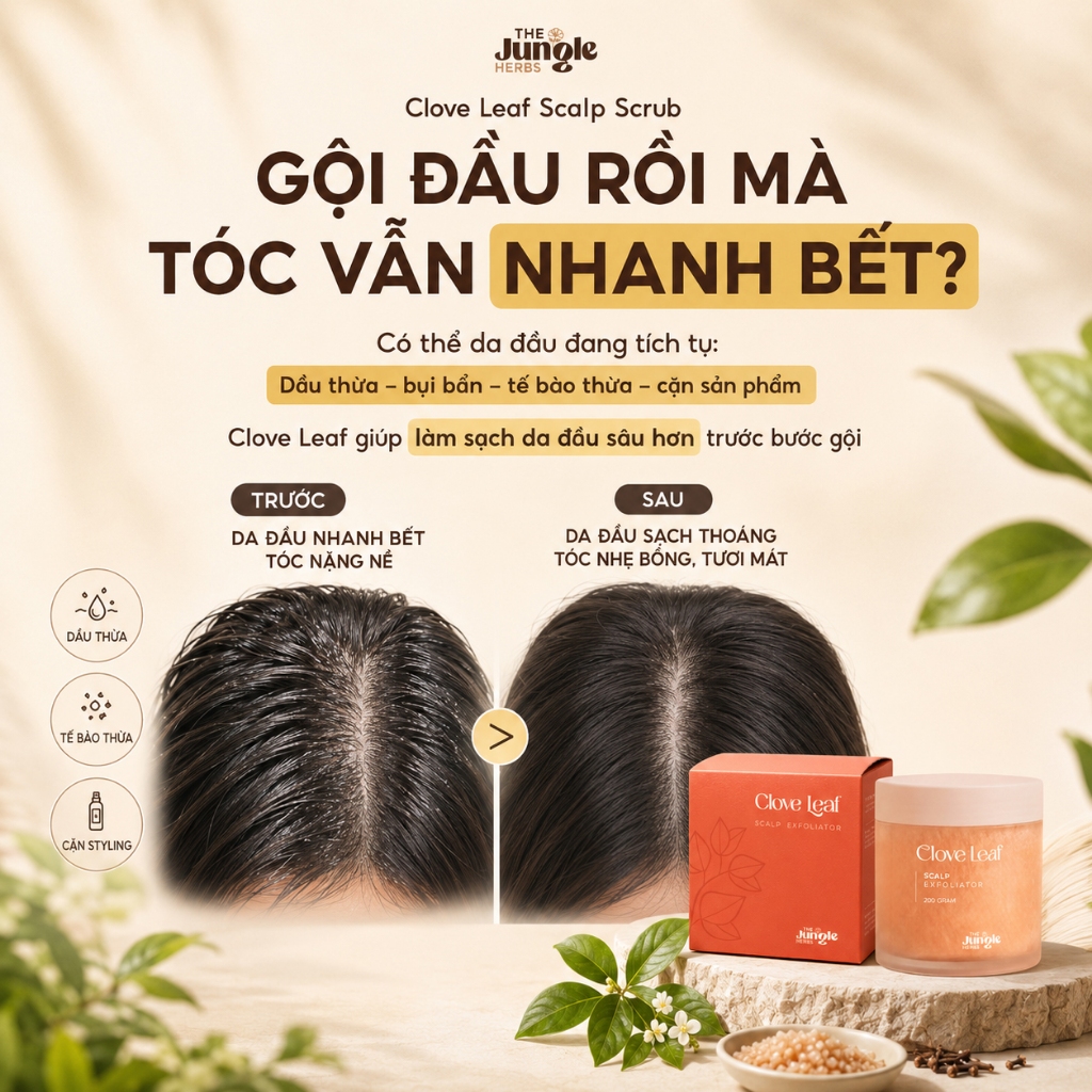 Tẩy tế bào chết da đầu giảm bết, ngứa Clove Leaf 250G [Bản Mới] - The Jungle Herbs