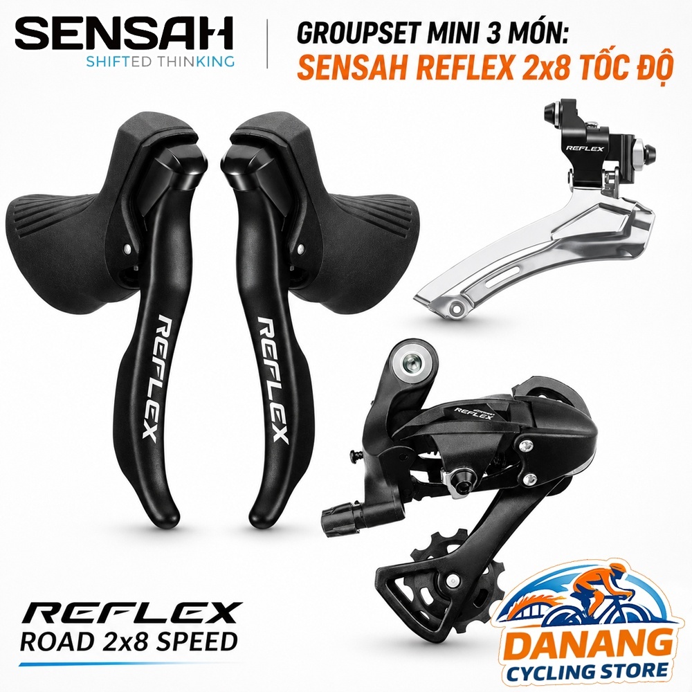 Groupset Mini 3 Món Xe Đạp: SENSAH REFLEX 2x8 Tốc Độ – Tay Đề Lắc + Củ Đề + Sang Đĩa