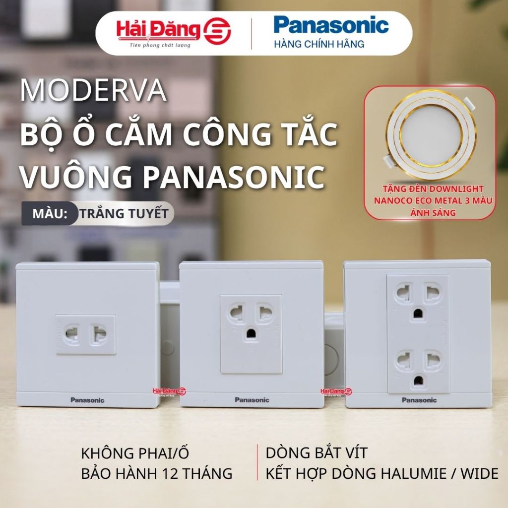 Bộ công tắc ổ cắm vuông Panasonic dòng Moderva màu trắng - Bền đẹp, phù hợp…