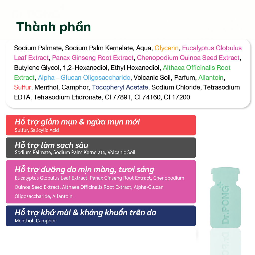 Xà phòng hỗ trợ giảm mụn lưng và giúp da mềm mịn với lưu huỳnh núi lửa Dr. PONG Natural Volcanic Sulphur Soap 70g | BigBuy360 - bigbuy360.vn
