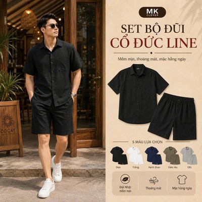 Set Bộ Đũi Cổ Đức nam Line MK CLEVER Chất liệu Đũi Nhật mềm mịn thoáng mát, chống nhăn, form rộng hằng ngày