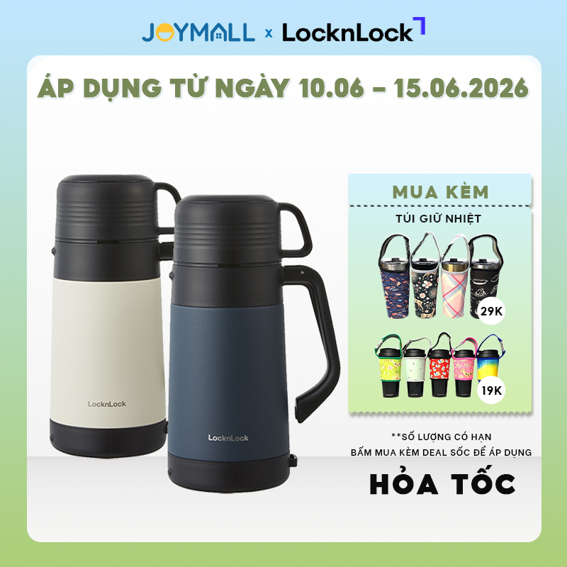 Bình giữ nhiệt LocknLock cỡ đại LHC1484 1,2L và LHC1485 1,8L, hàng chính hãng, nắp làm cốc - JoyMall