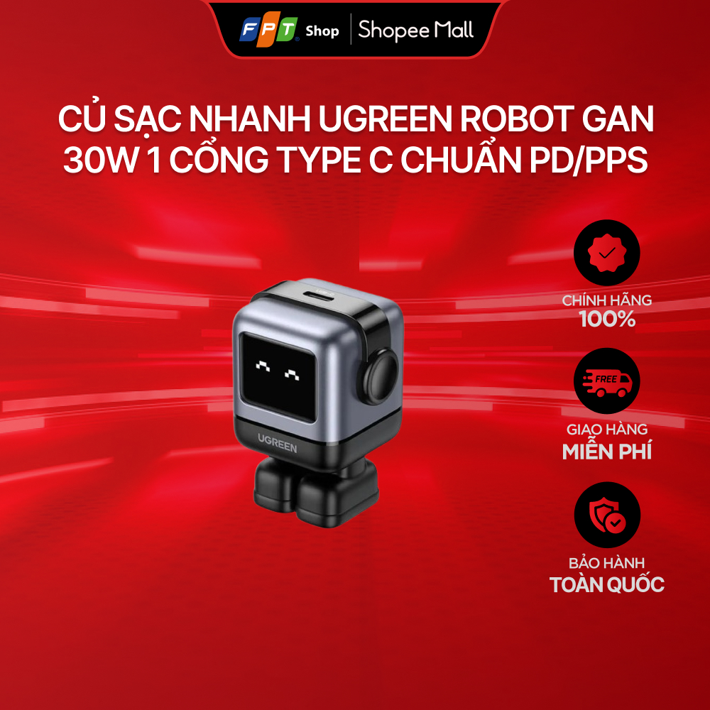Củ sạc nhanh Ugreen Robot GaN 30W 1 cổng Type C chuẩn PD/PPS