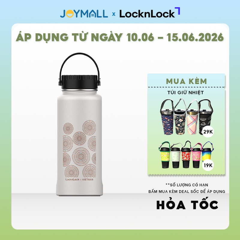 Bình giữ nhiệt LocknLock 897ml Riga Nón Lá LHC4160BEG, Hàng chính hãng, lưới lọc trà inox -JoyMall