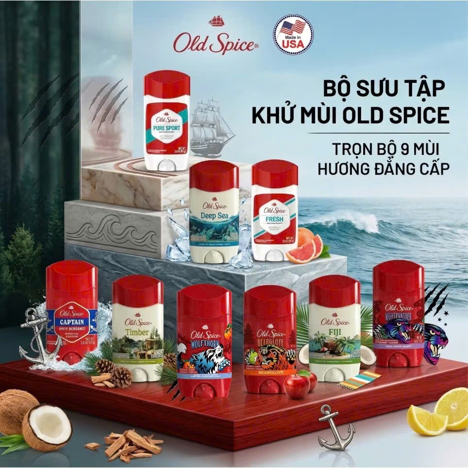 Lăn Sáp khử mùi Old Spice 73g/85g Bearglove I Wolfthorn I Timber I Fiji