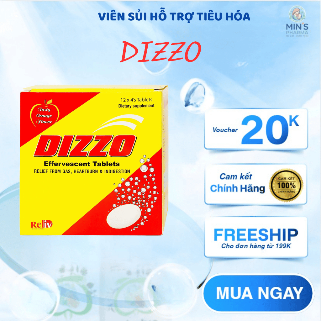 DIZZO - HỘP 48 VIÊN SỦI GIẢM ĐẦY HƠI, KHÓ TIÊU, Ợ NÓNG Ợ CHUA (SẢN PHẨM KHÔNG PHẢI LÀ THUỐC) - MIN P