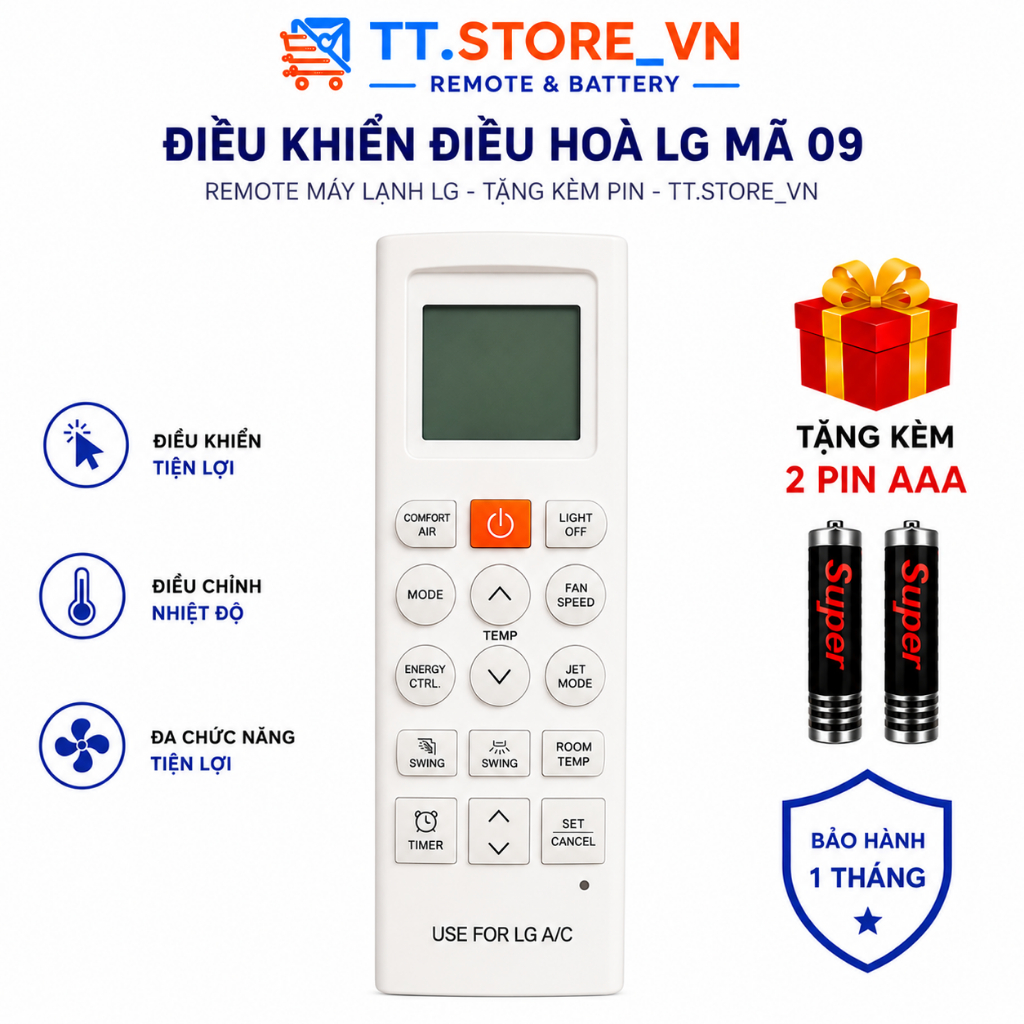 Điều khiển điều hoà LG Mã 09, remote máy lạnh LG - Tặng kèm pin -  TT.Store_vn