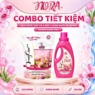 Combo Tony Care Plus 1 Nước Giặt Xả 5IN1 2.2kg + 1 Nước Xả Vải 800ml Hương Ngàn Hoa - Giặt Sạch, Kháng Khuẩn