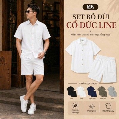 Set Bộ Đũi Nam Cổ Đức Line MK CLEVER Chất liệu Đũi Nhật mềm mịn thoáng mát, chống nhăn, form rộng hằng ngày