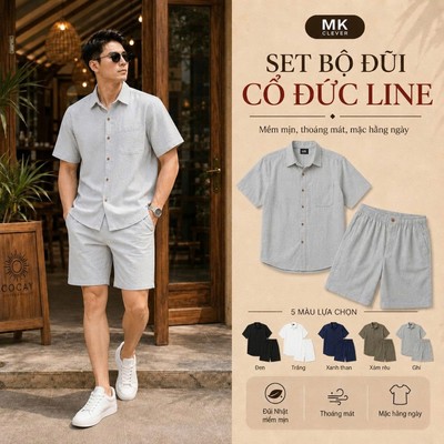 Set Bộ Đũi Nam Chất Đũi Cổ Đức Line MK CLEVER mềm mịn thoáng mát, thoải mái, chống nhăn, form rộng hằng ngày