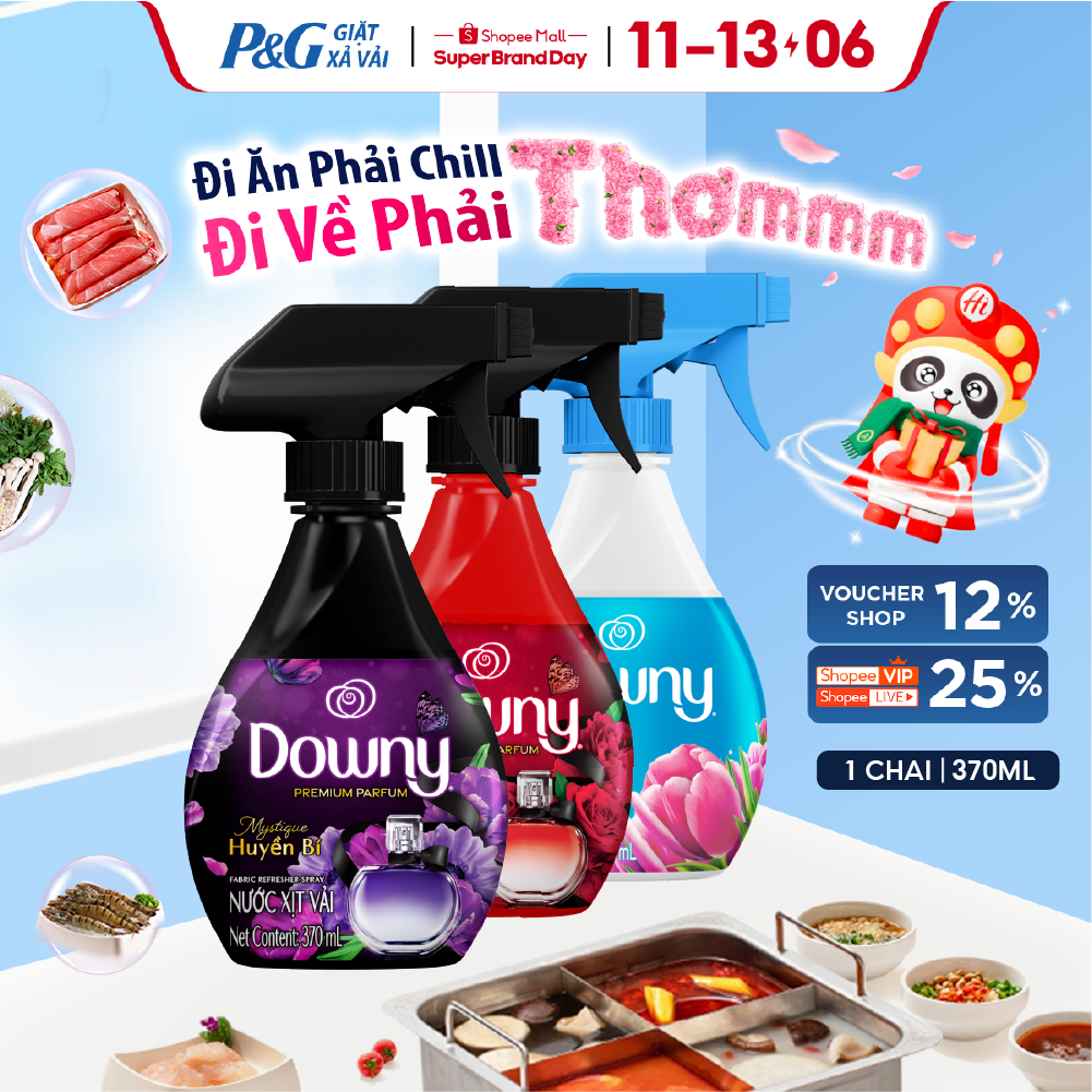 Xịt Vải DOWNY Khử Mùi Và Chống Khuẩn 99.9% Hương Nắng Mai/ Huyền Bí/ Đam Mê Chai 370ml