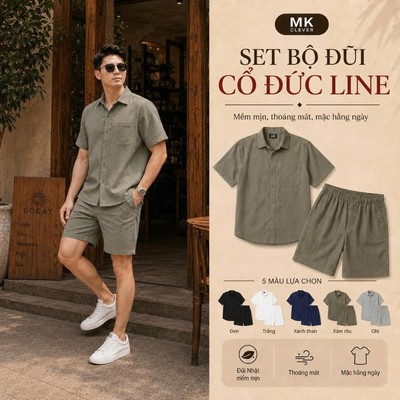 Set Bộ Đũi Cổ Đức Line cho Nam MK CLEVER Chất liệu Đũi Nhật mềm mịn thoáng mát, chống nhăn, form rộng hằng ngày