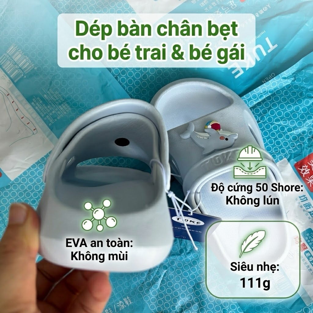 Dép bàn chân bẹt, dép bàn chân bẹt cho bé trai và bé gái, charm cá heo chuẩn y khoa