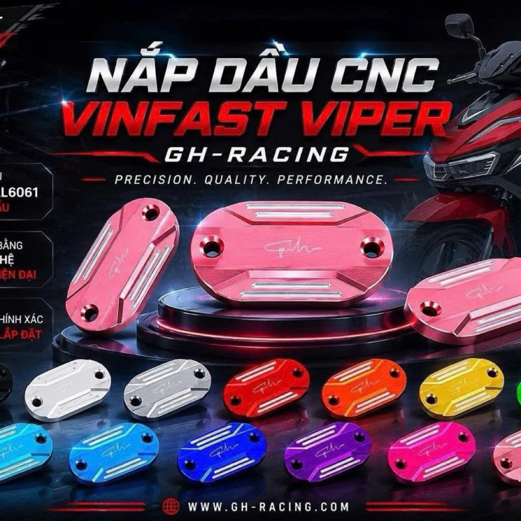 GH-Racing Nắp Dầu CNC Vinfast Viper GH-Racing L6061 - Đủ Màu Sắc - Gắn Như Zin - / 1 Cái