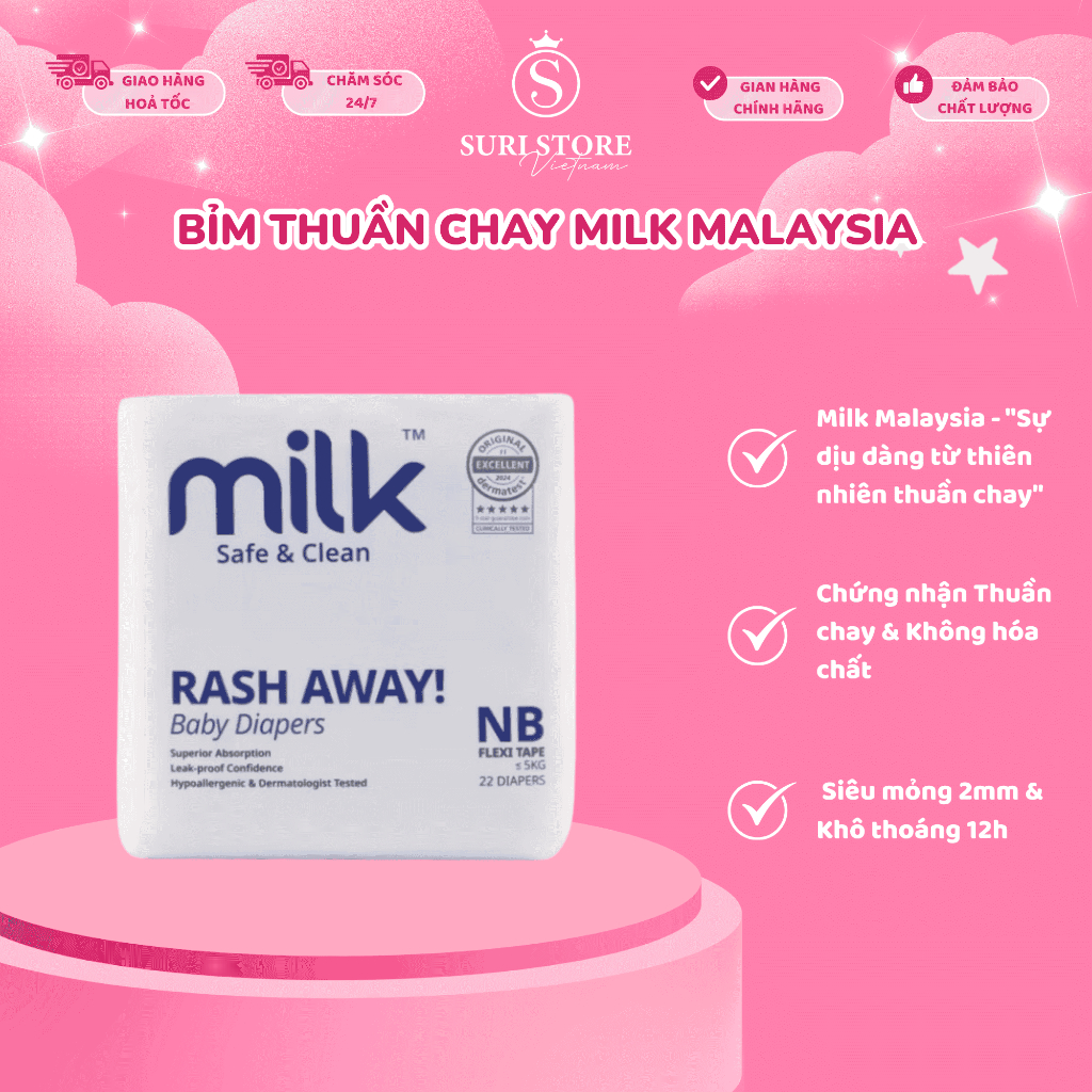 Bỉm thuần chay Milk Malaysia - Siêu thấm hút & an toàn
