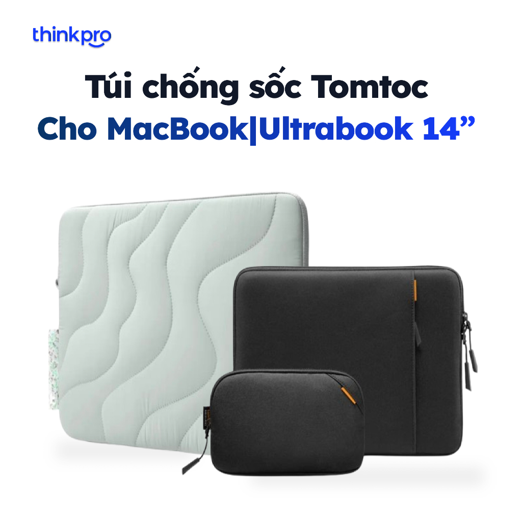 Túi Chống Sốc Cho MacBook Laptop 14 inch Tomtoc Chính Hãng Chống Sốc 360°, Kháng Nước