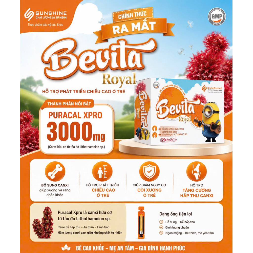 TPBVSK Hỗ Trợ Phát Triển Chiều Cao Ở Trẻ Bevita Royal hộp 20 ống