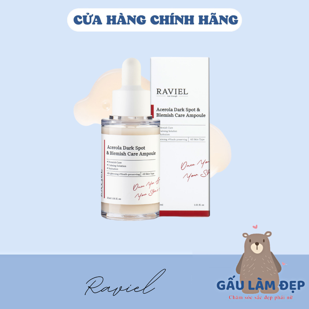 Raviel Acerola Dark Spot & Blemish Care - Serum Dưỡng Da, Trắng Sáng Vạch Đỏ 30ml Date 2028