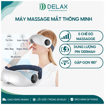 Máy Massage Mắt DELAX 5 Chế Độ Túi Khí Nhiệt Ấm, Nghe Nhạc Bluetooth, Giảm Mỏi Mắt DE20