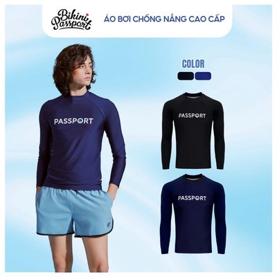 Đồ bơi nam - Áo bơi nam tay dài cao cấp BIKINI PASSPORT - Xanh Navy - BS348_NV