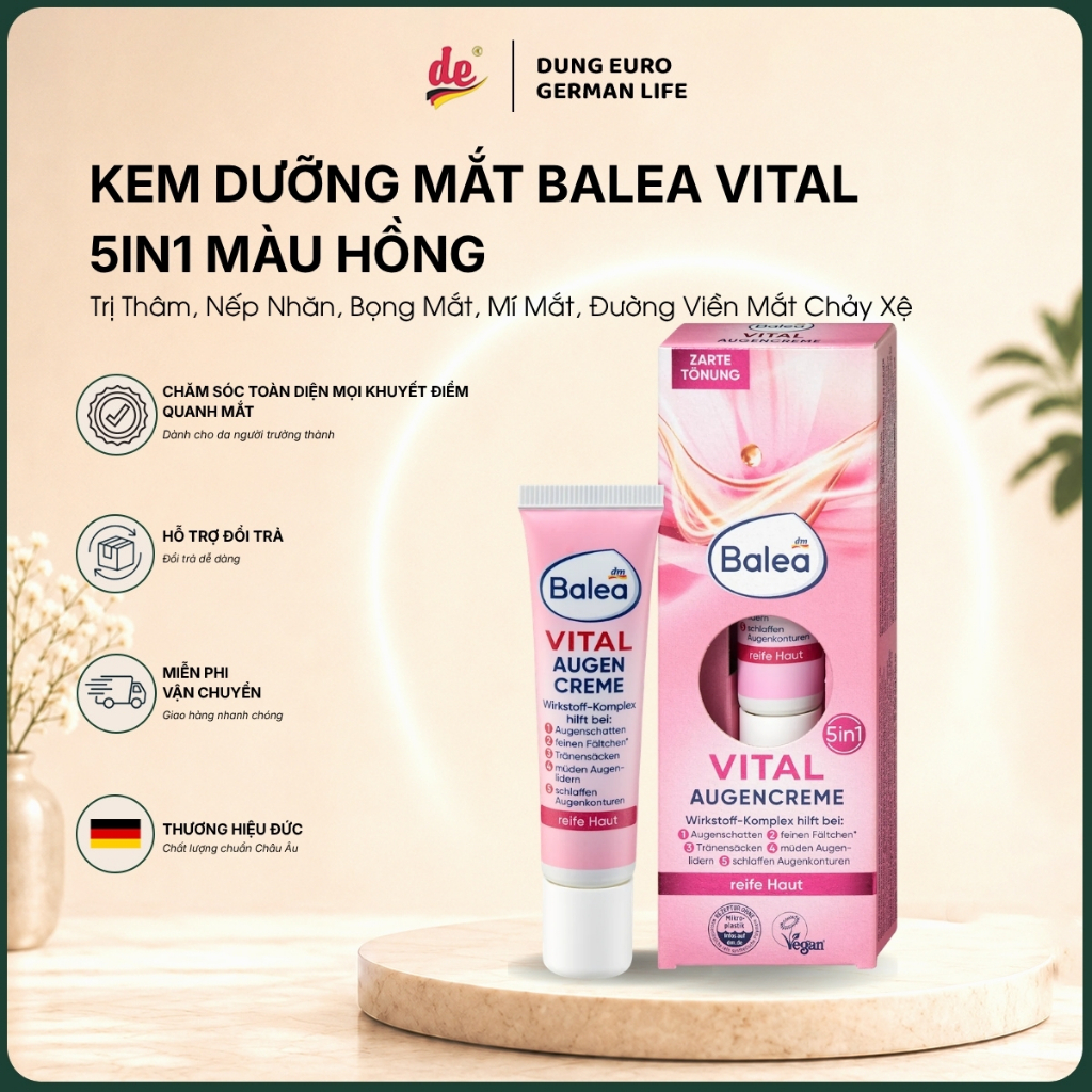 [Chuẩn Đức] Kem Dưỡng Mắt Balea Augencreme 15ml – Balea Vital 5in1 & Balea Nha Đam, Chăm Sóc Vùng Da