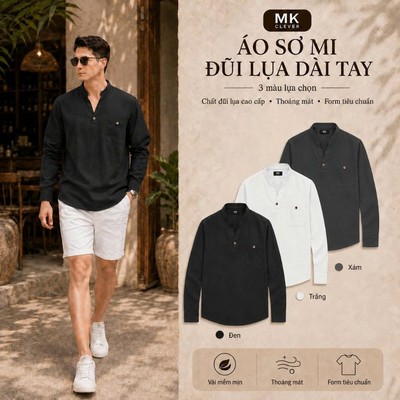 Áo Đũi Lụa Nam Dài Tay Prime MK CLEVER Chất liệu đũi lụa mềm mịn, thoáng mát, lên dáng đẹp, form tiêu chuẩn