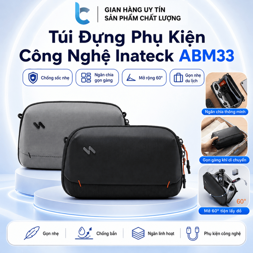 Túi Đựng Phụ Kiện Inateck ABM33 Đựng Củ, Cáp Sạc, SSD, Hub USB Đa Năng Chống Nước
