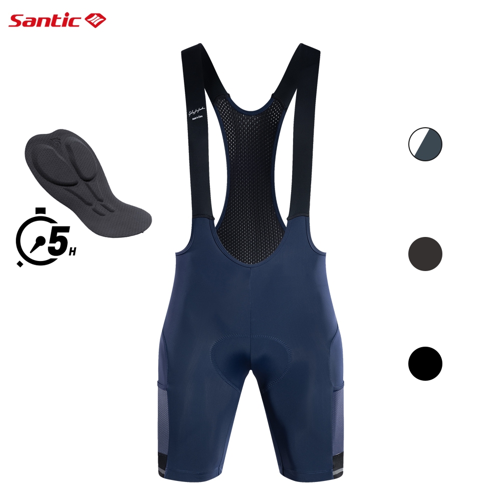 Santic Men Cycling Bib Shorts 4D Padded 6 Hours Riding Powerbrand Shockproof Double Pockets Breathab