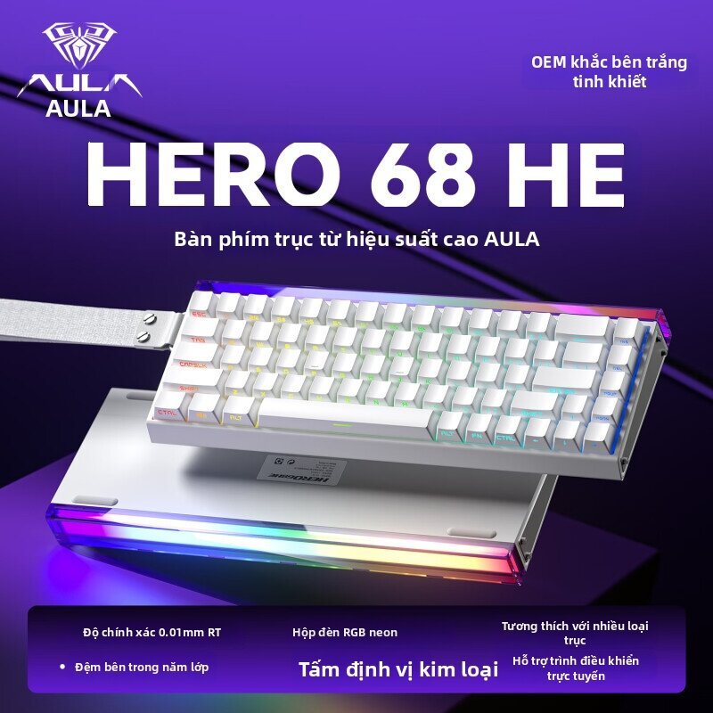 {HỎA TỐC} Bàn Phím Gaming AULA Hero 68 HE | Rapid Trigger 0.01mm, Polling Rate 8000Hz, SOCD Cho Game Thủ Valorant CS | BigBuy360 - bigbuy360.vn