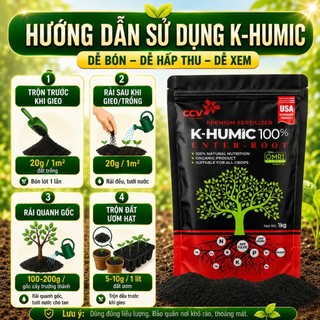 [CHÍNH HÃNG] Phân bón K-Humic Con Cò Vàng chuyên cho các loại cây trồng, kích rễ, phục hồi đất, giải độc, khử phèn, 1kg