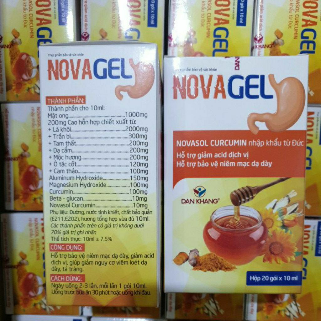 Dạ dày Novagel hộp 20 gói giúp bảo vệ niêm mạc dạ dày giảm acid dịch vụ ngừa viêm loét dạ dày tá trà