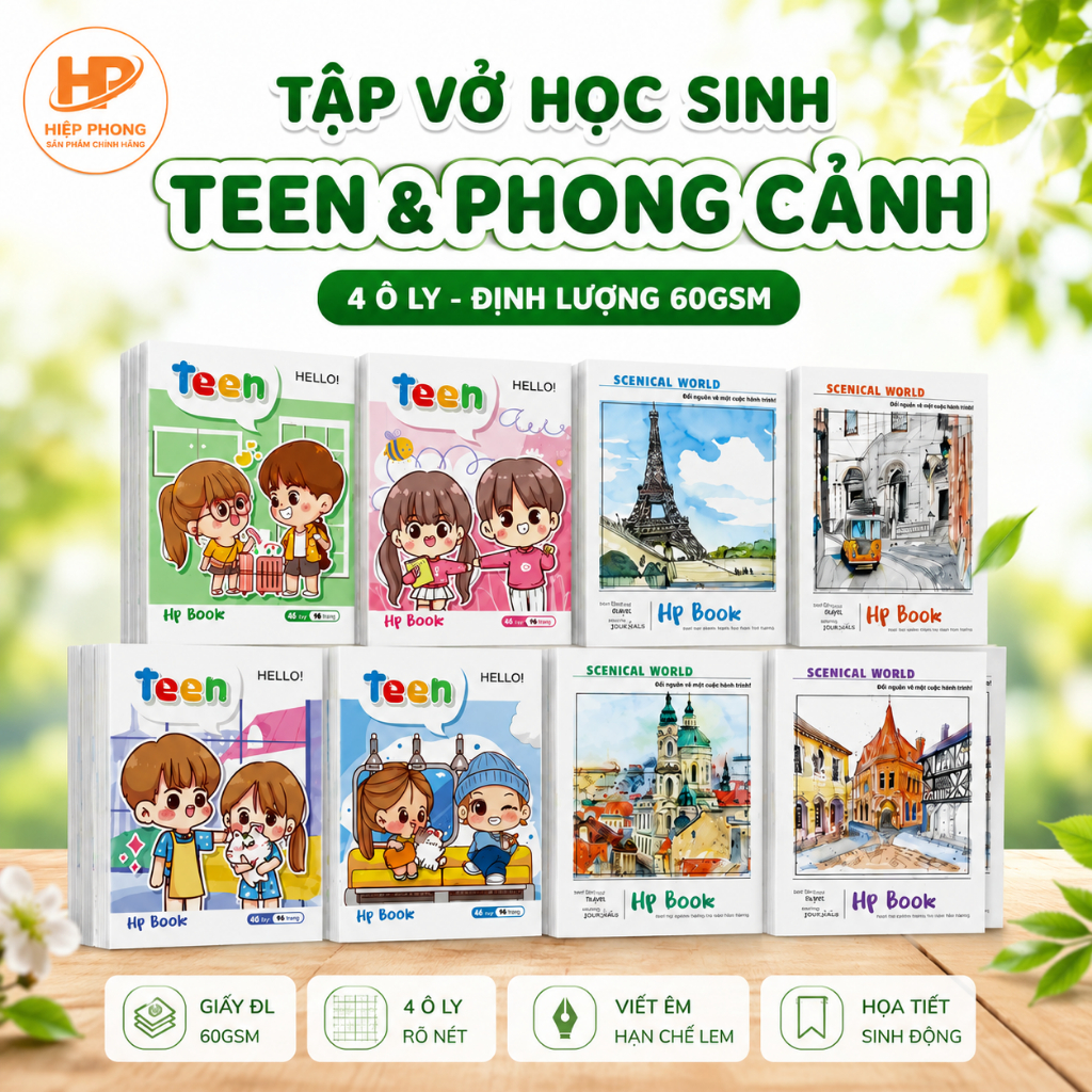 COMBO 10 QUYỂN VỞ HỌC SINH 96 TRANG A5 – 4 Ô LY CHUẨN