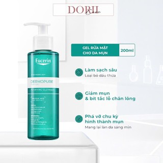 Eucerin gel rửa mặt dành cho da nhờn mụn proacne cleansing 200ml