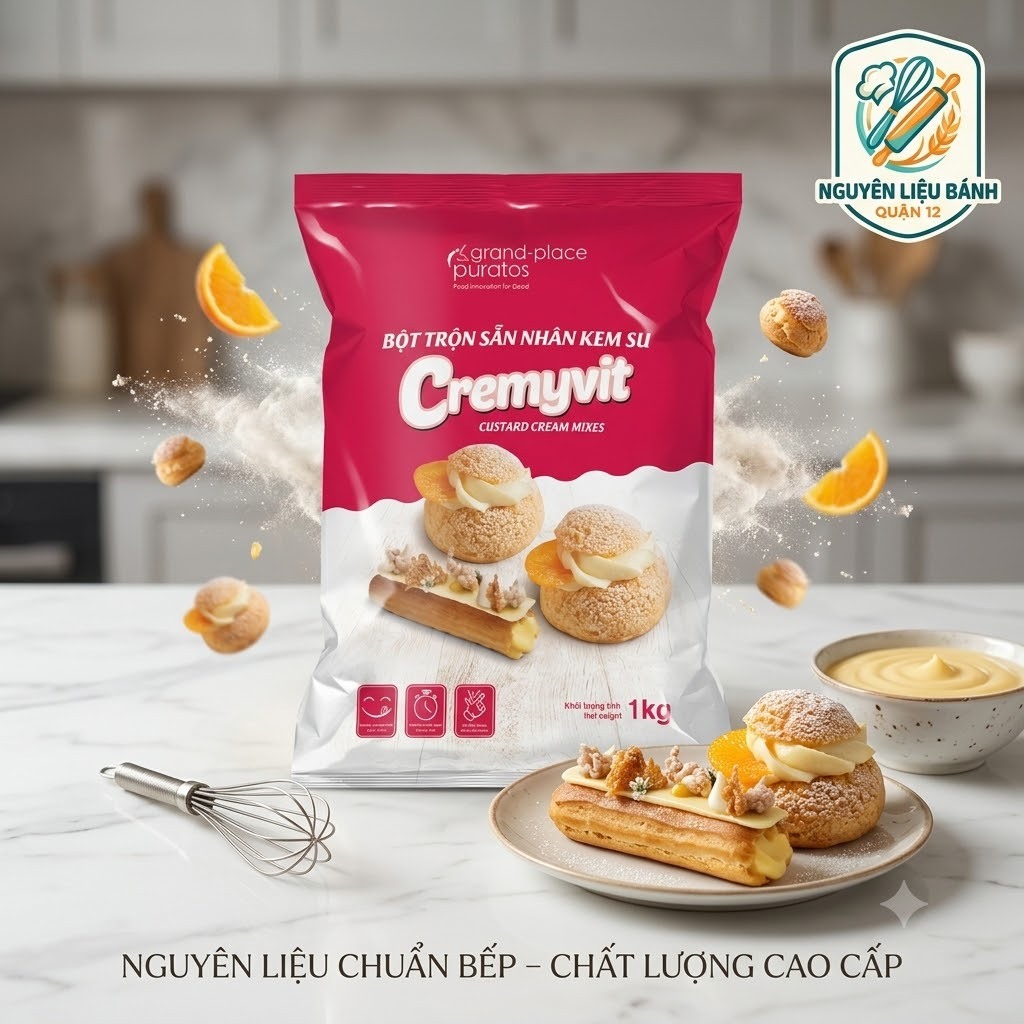 Bột trộn sẵn nhân kem su Cremyvit - Nhân su kem Puratos túi 1kg
