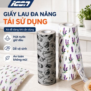 Giấy/Khăn lau bếp xé tay ICON – Dày Dặn Bền Bỉ, Không Dễ Rách, Thấm Dầu Giữ Nước, Có Thể Tái Sử Dụng