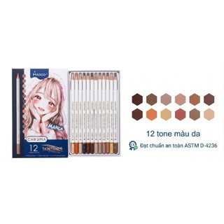 Bộ 12 Chì Màu Da Chuyên Dụng MARCO CHROMA – Bộ 12 Cây | Dành Cho Vẽ Manga, Chibi, Chân Dung (E2556-12CB)