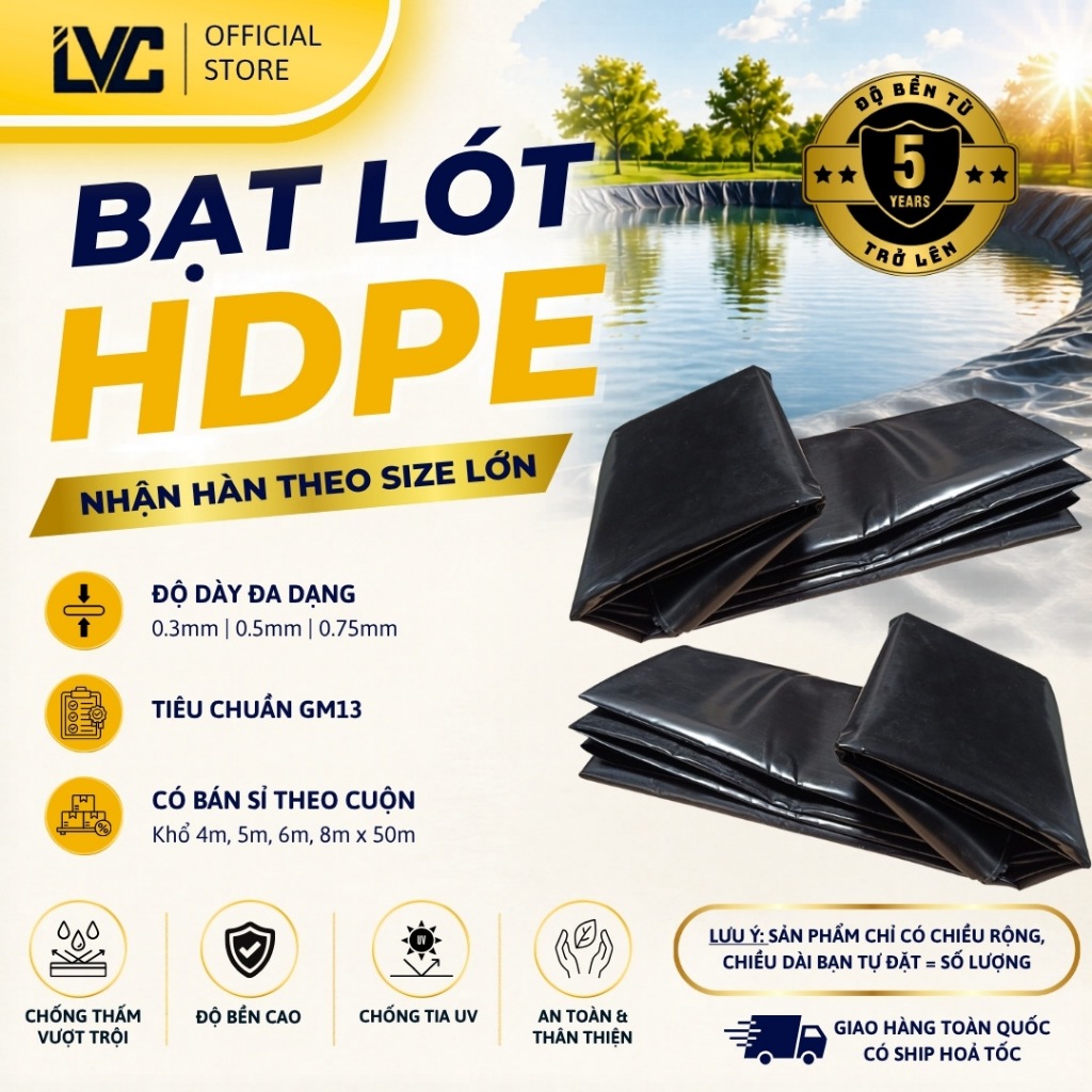 [Chiều dài = SL] Bạt Lót Hồ Nuôi Cá Koi HDPE 0.75mm (7.5 Zem) Bạt Chống Thấm Siêu Dày Bền Làm Hầm Bi